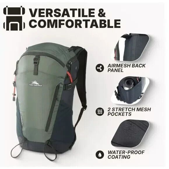 High Sierra Pathway 2.0 Backpack with Hydration Storage Army Green 30L hiking - Picture 1 of 13